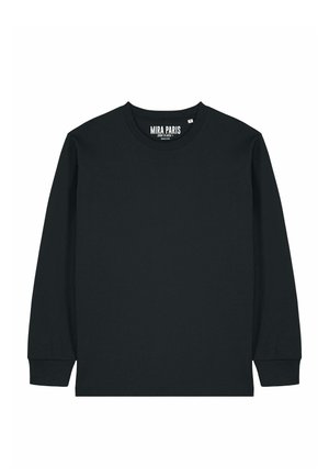 Maglia nera a maniche lunghe con scollo rotondo e etichetta "MIRA PARIS" all'interno del colletto, mostrata su uno sfondo bianco semplice.