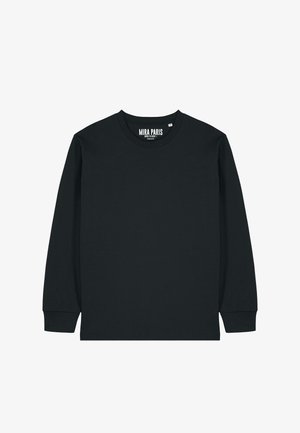 Maglia nera a maniche lunghe con scollo rotondo e etichetta "MIRA PARIS" all'interno del colletto, mostrata su uno sfondo bianco semplice.