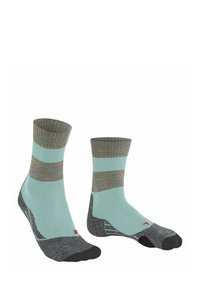 Due coppie di calzini con una base verde menta e accenti striati grigi e marroni. Punta e tallone rinforzati con tessuto testurizzato.