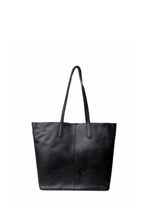 Schwarze Leder-Tasche mit langen Henkel und einer glatten, leicht strukturierten Oberfläche, vor weißem Hintergrund gezeigt.