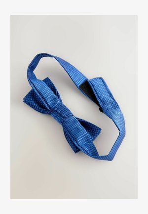 Blauwe gestructureerde strik met een diamantpatroon en een verstelbare band, met een subtiele glans en een gladde afwerking.