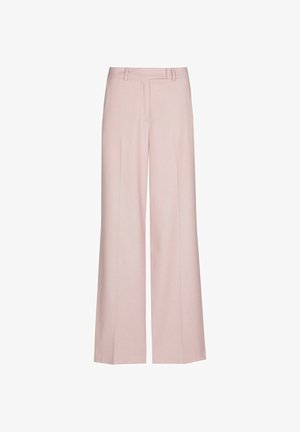 Roze wijde broek met een gladde textuur, voorzien van een knipplooi aan de voorkant, riemlussen en een getailleerde pasvorm.