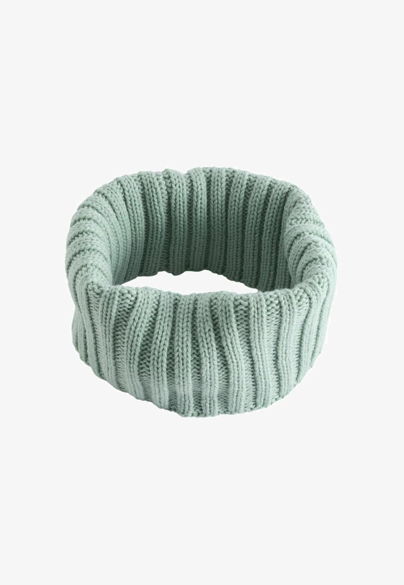 Fascia lavorata a maglia di colore verde menta con una texture a costine. Design spesso e cilindrico, che offre una vestibilità morbida e elastica.