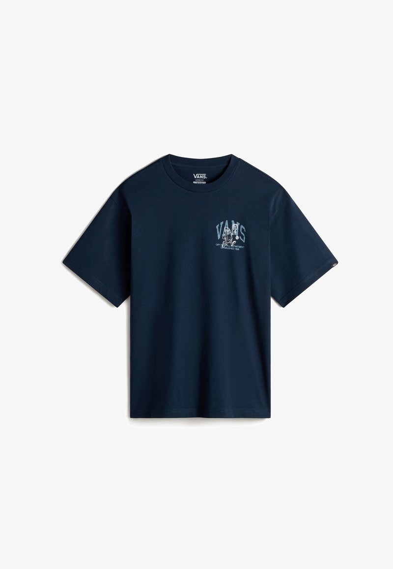 Námořnicky modré bavlněné tričko s krátkým rukávem, s předním logem v bílé a modré barvě. Klasický kulatý výstřih a volný střih.