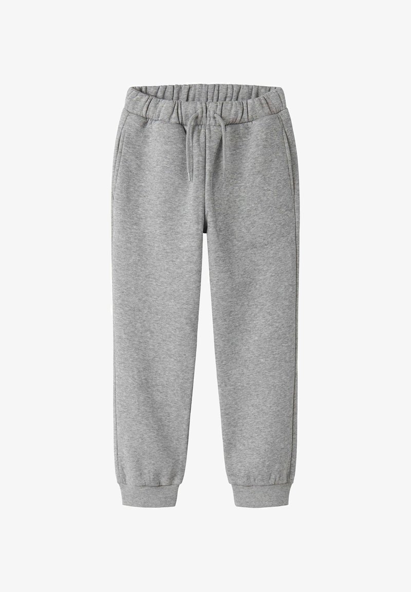 Grijze sweatpants met een elastische tailleband, trekkoordsluiting en taps toelopende enkels. Gemaakt van een zachte stof met een gladde textuur.