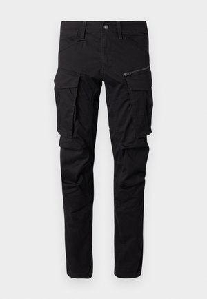 Pantalons cargo noirs en tissu durable, dotés de plusieurs poches latérales, d'une poche zippée, de jambes fuselées et de coutures renforcées.