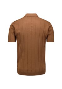 Korte mouwen polo shirt in bruin, met een gestructureerd ribbed ontwerp met verticale strepen en een klassieke kraag.