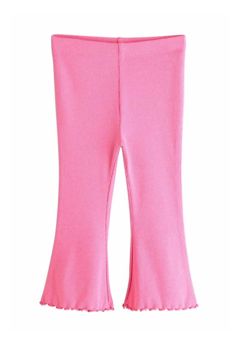 Colanți roz cu tiv evazat și cu margine ondulată. Material moale cu textură netedă, concepuți pentru confort și flexibilitate.