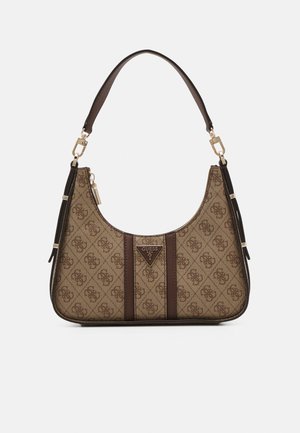 Guess NOREEN TOP ZIP SHOULDER BAG - Käsilaukku - latte logo/brown