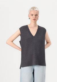 VILA VICHELLE V NECK OVERSIZED - Pulover - dark grey melange