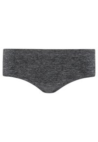 Perizoma in tessuto elasticizzato grigio con una texture liscia, design senza cuciture e una ampia fascia elastica in vita, caratterizzato da una forma moderna.