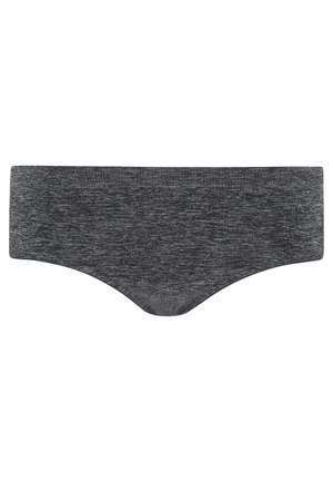 Perizoma in tessuto elasticizzato grigio con una texture liscia, design senza cuciture e una ampia fascia elastica in vita, caratterizzato da una forma moderna.
