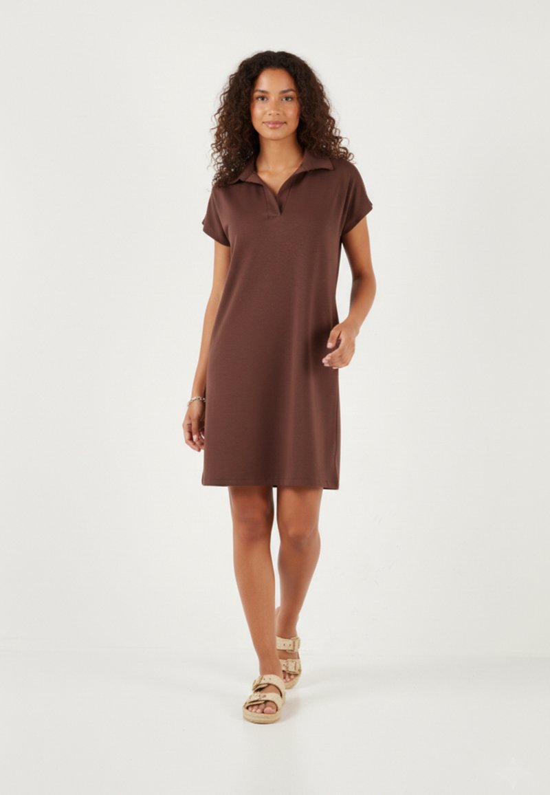 brown dress matching earrings Chocolate Brown Cape Leah Dress Tuckernuck Chocolate Brown / 2 main image 1