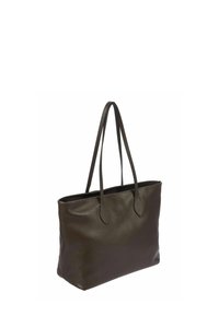 Sac fourre-tout en cuir brun avec une texture lisse, une forme rectangulaire, deux longues poignées et un design minimaliste. Pas de matériel ou de motifs visibles.