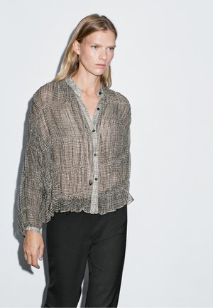 GATHERED GINGHAM GARMENT - Camicia - black