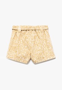 Shortsit leopardikuosisessa beige- ja vaaleankeltaisessa värissä. Varustettu vyöllä ja pehmeällä, tekstuuripinnalla. Muotoon ommeltu leikkaus, jossa on sivutaskut.