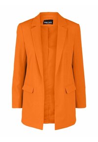 Blazer orange au design structuré, à simple boutonnage devant, avec deux poches avant et des revers à cran. Confectionné dans un tissu lisse.
