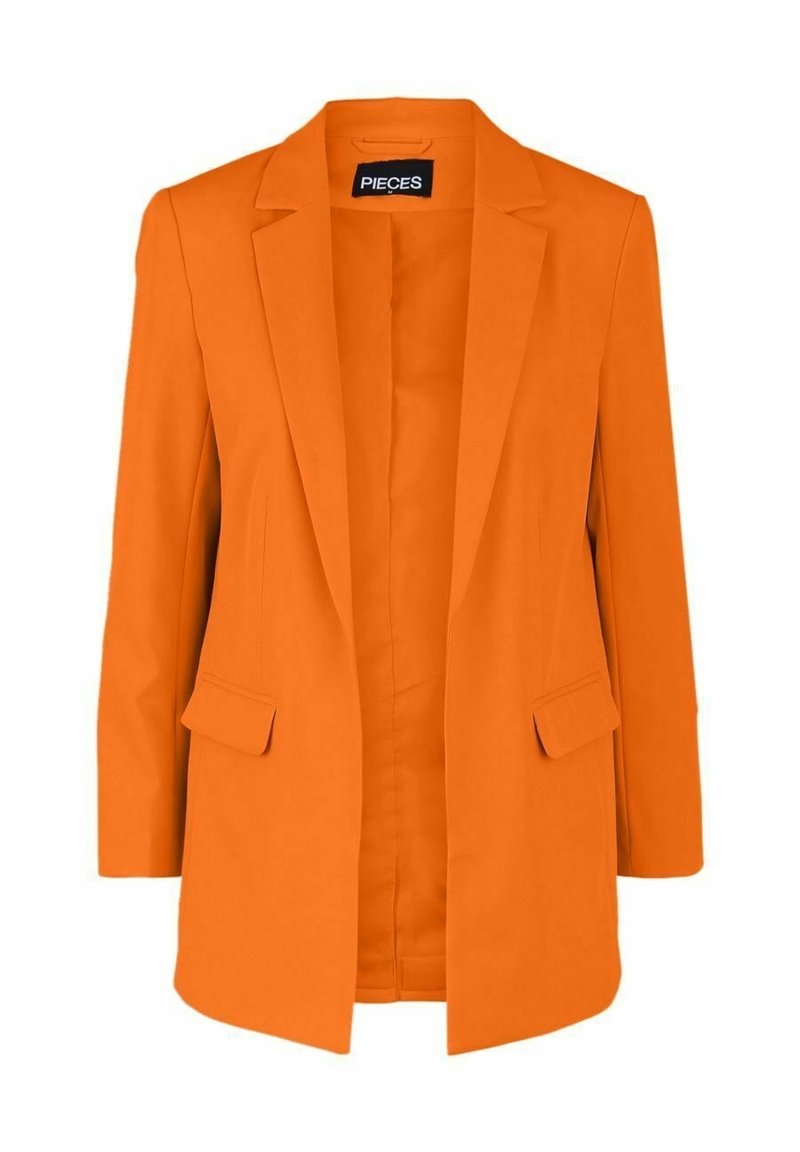 Blazer orange au design structuré, à simple boutonnage devant, avec deux poches avant et des revers à cran. Confectionné dans un tissu lisse.