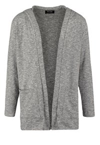 Cardigan aperto grigio in maglia con maniche lunghe e due tasche frontali, realizzato da Only & Sons.