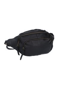 Juodos odos fanny pack'as su dviem užtrauktukais, glotnaus paviršiaus ir auksinės spalvos hardware'u. Kompaktiškas ir pritaikytas kūnui apgaubti.