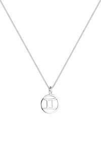 Sølv halskæde med en cirkulær pendant med et Tvillingesymbold, glat finish, delikat kæde og minimalistisk design.
