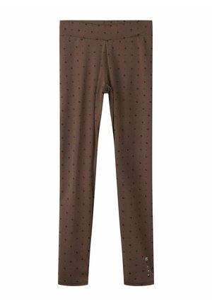 Leggings marron longueur intégrale avec un subtil petit motif d’ancre noir et une taille haute, conçus pour un ajustement près du corps.