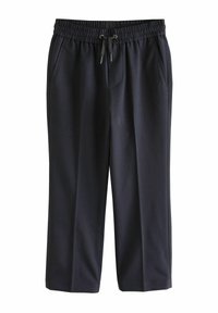 Pantalons de sport navy en tissu doux. Dotés d'une taille élastique avec cordon de serrage, de deux poches latérales et d'un design à jambe droite.