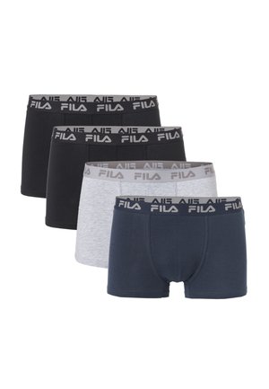 Quattro paia di boxer da uomo in nero, grigio e blu navy con fascia elastica in vita con il logo FILA.