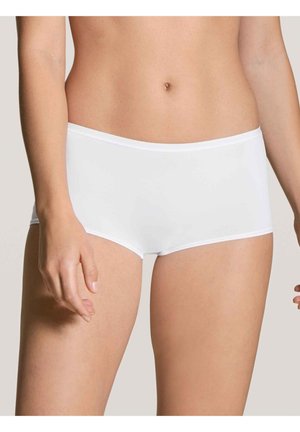 Culotte en coton blanc avec une texture lisse et une taille élastique minimale, présentant un design classique et sobre.