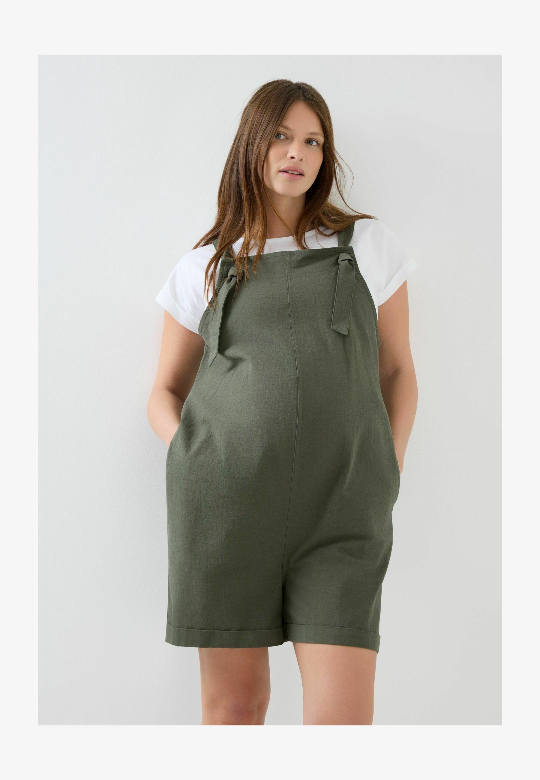 Salopette Donna In Lino Estate - Tutina Larga Senza Maniche Con Tasche, Regolabile, Scollo A Spalline, UK Taglia L, Colore GN2