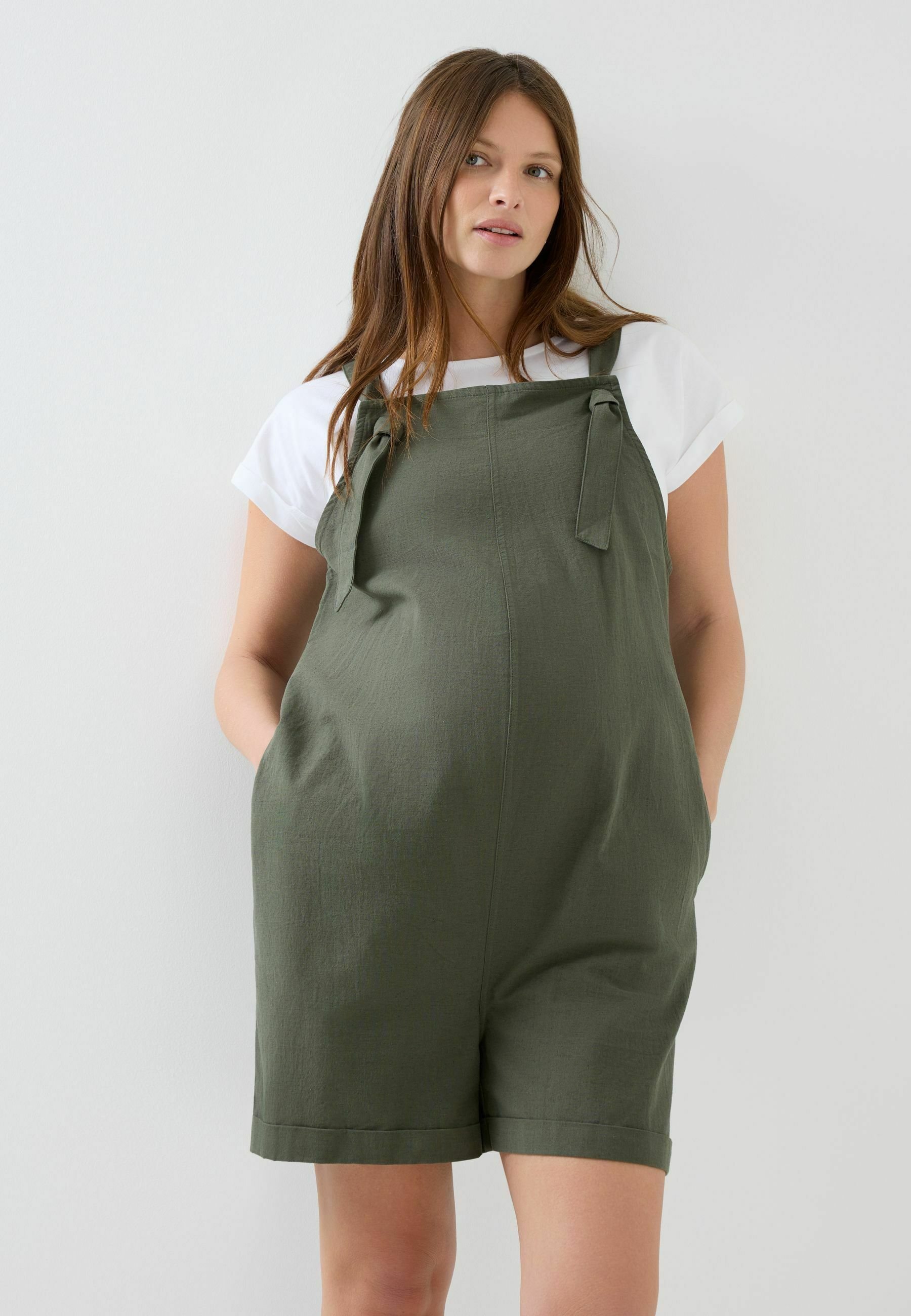 Salopette Donna In Lino Estate - Tutina Larga Senza Maniche Con Tasche, Regolabile, Scollo A Spalline, UK Taglia L, Colore GN2