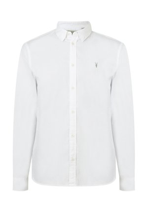 Biała koszula z długim rękawem wykonana z bawełny, z kołnierzykiem zapinanym na guziki, przodem z klapką z guzikami oraz małym haftowanym logo na piersi.