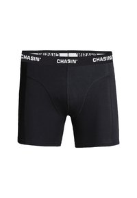 Mustad meeste bokserid nähtava õmbluse ja bränditud vöökohaga, millel on kiri "CHASIN'".