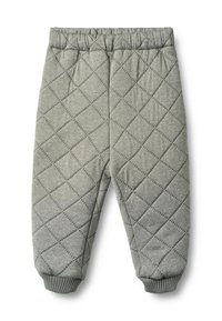 Hallid tikitud püksid teemantmustriga, kummiga vöökohaga ja soonikkoes mansettidega. Pehme kangatekstuur suurendab mugavust ja soojust.