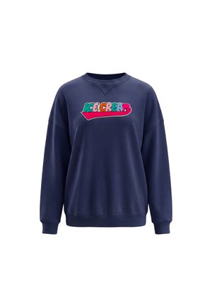 Marineblå sweatshirt med farverig tekst "ICE CREAM" og en rød understregning på brystet, med lange ærmer samt ribkant ved ærmer og bund.