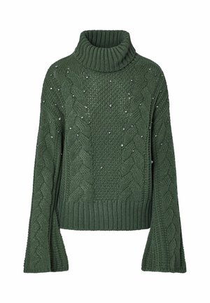 LIU JO, LIU JO CABLE KNIT TURTLENECK WITH RHINESTONES - Pullover - dark green