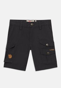 Svart cargo-shorts laget av G-1000-materiale, med to sidelommer med knapper, en frontlukking med knapp, og et logo-merke.