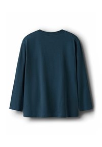 Long-sleeve shirt in deep navy blue cotton, featuring a crew neckline and relaxed fit. Smooth texture with no patterns or visible embellishments.