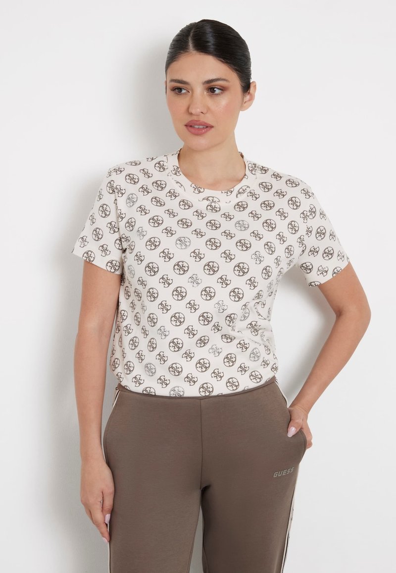 Guess 4G LOGO ALL OVER - T-shirt imprimé - hellbraun