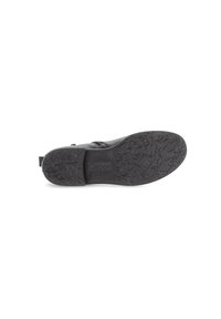 Suela de zapato de cuero negro con un patrón de textura en el dibujo y el nombre de la marca "Gabor" grabado en el centro.