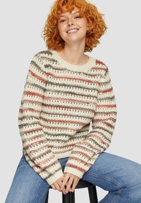 QS GESTREIFTER AJOUR  - Trui - beige