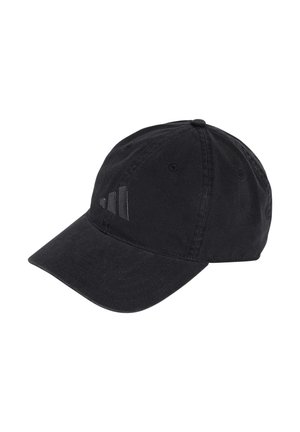 Gorra de béisbol negra de seis paneles con visera curva y logo tonal sutil en el lado delantero izquierdo.