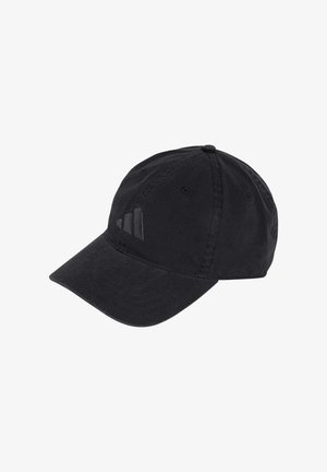 Gorra de béisbol negra de seis paneles con visera curva y logo tonal sutil en el lado delantero izquierdo.