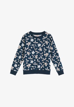 Námornícky sveter vyrobený z mäkkej tkaniny, s kvetinovým vzorom v svetloružovej farbe. Obsahuje okrúhly golier a elastické manžety.