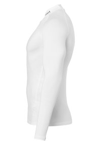 Lange mouw sportshirt in het wit, gemaakt van lichtgewicht, rekbaar materiaal. Heeft een ronde halslijn en een gladde textuur met minimale naden.