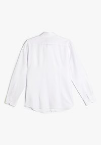 Witte langslavend shirt met een klassieke kraag, knoopmanchetten en een gladde textuur. Voorzien van een rugzoom en een rechte zoom.