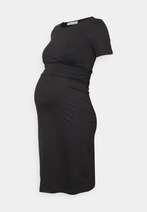 Anna Field MAMA, SHORT SLEEVES RUCHED WAIST MINI FLARED DRESS - Džersejové šaty - black