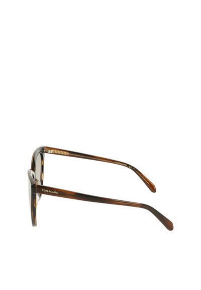 Lunettes de soleil écaille de tortue à monture carrée, fabriquées en plastique léger, avec des branches fines et un logo discret sur les branches.