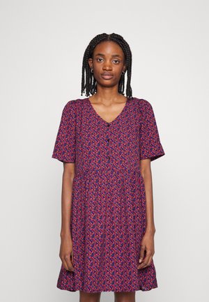 JDY JDYLULU SHORT BUTTON DRESS  - Φόρεμα πουκάμισο - black aop ditsy flower blue/red