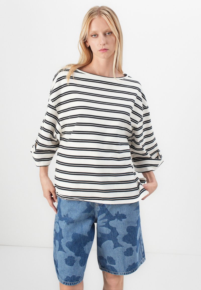 Petit Haut Free People Femme – Rayures Bleu Et Blanc, Manches Courtes, Taille S